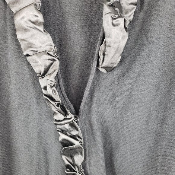 J McLaughlin Satin Ruffle V-Neck Cardigan Sweater Black Dressy Womens Size XL - Picture 5 of 7